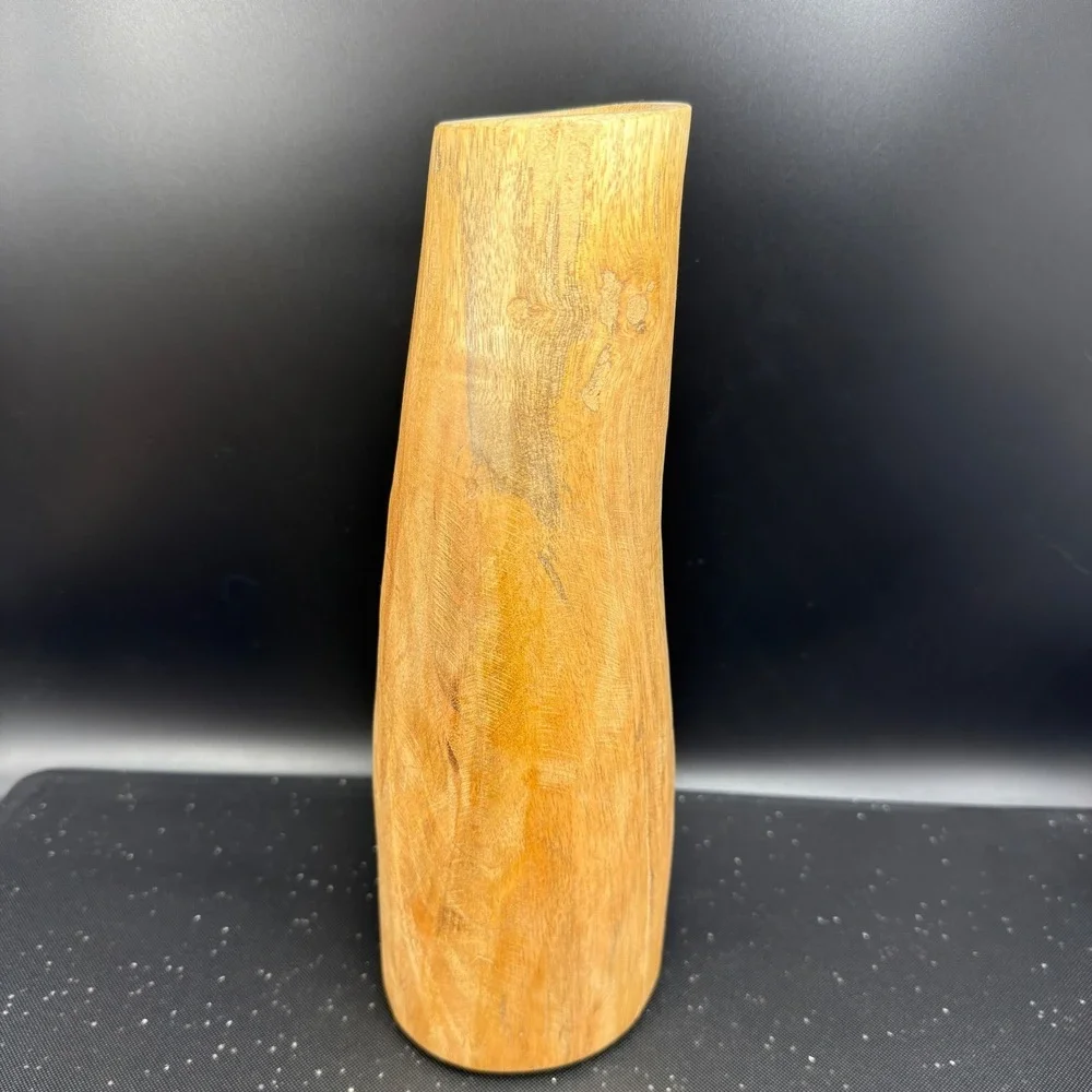 West Elm Log Vase Vessel Natural Wood Decorative Sculptural Vessel 11.5